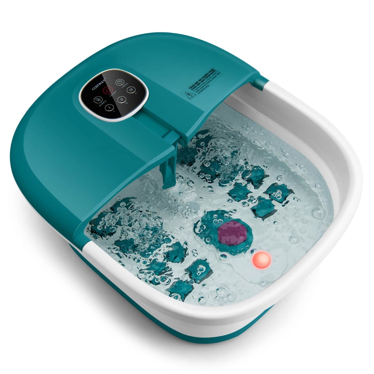 CostwayBain de Pieds Massant Pliable Lumière Rouge Température Réglable avec Télécommande Massage au Rouleau Vert Foncé