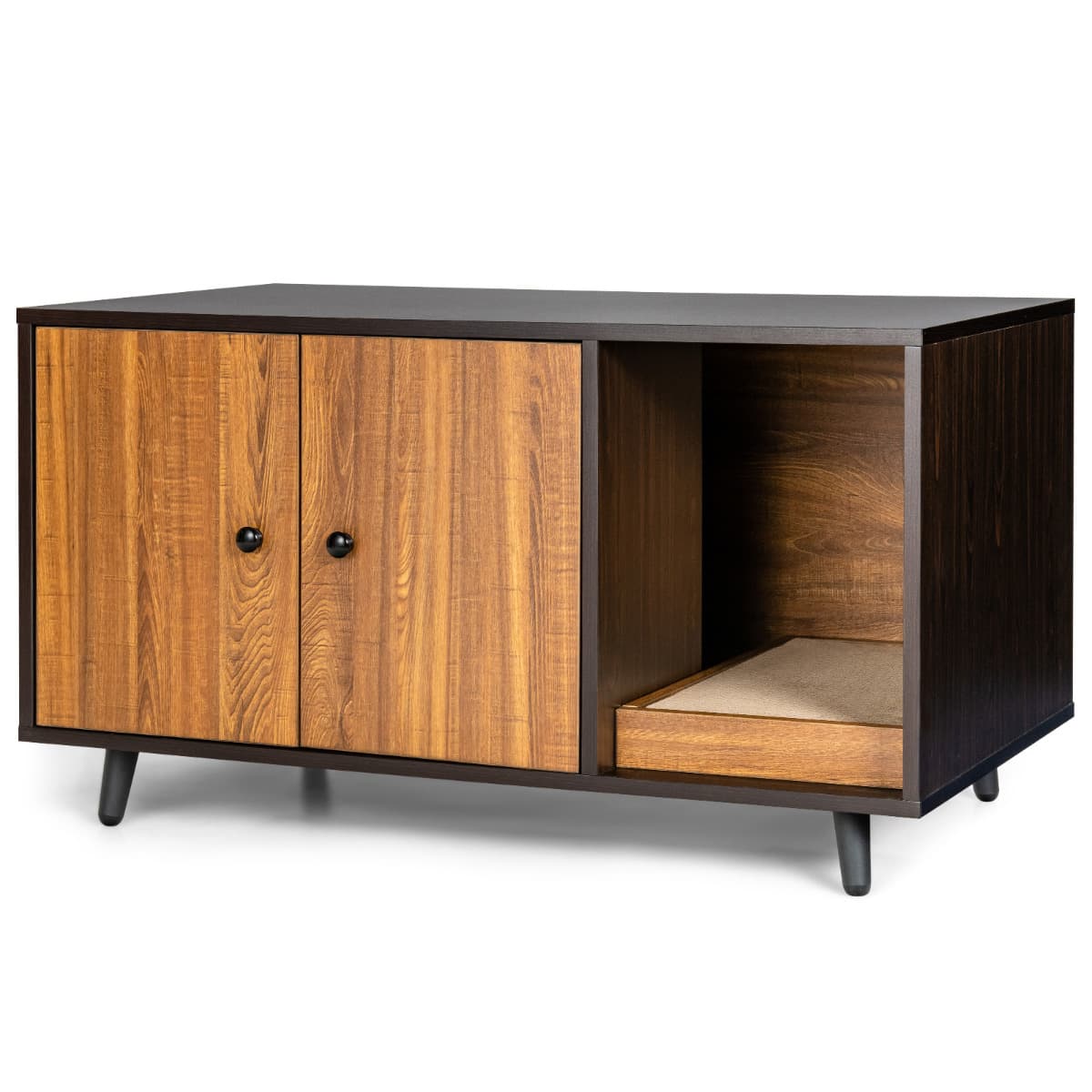 CostwayMaison de Toilette pour Chats 90 x 50 x 50 cm Meuble Literie Chat avec 2 Portes avec Planche à Gratter